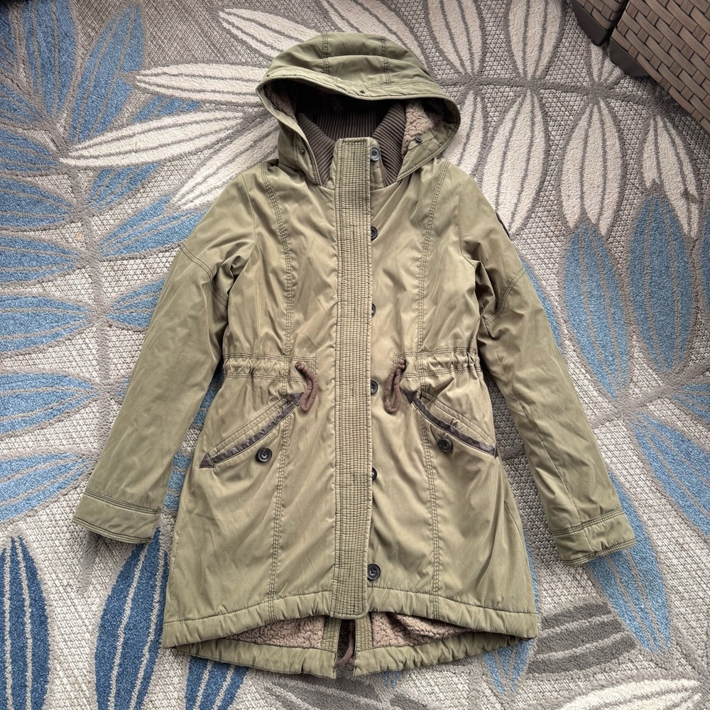 Vintage Abercrombie Fitch Womens Military Parka Hooded Long Jacket Y2K Sz Medium